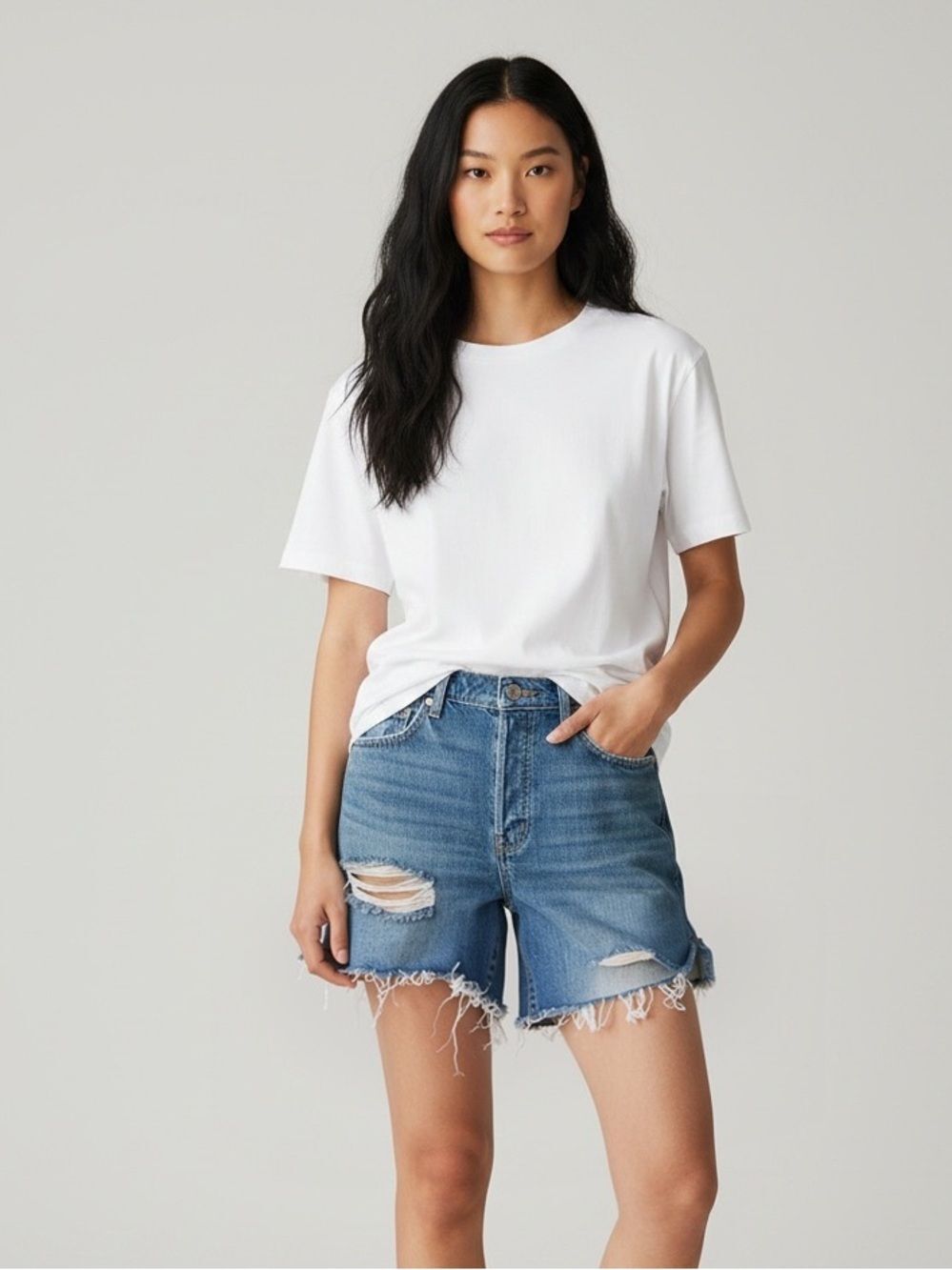 Garage Distressed Blue Denim Jean Shorts